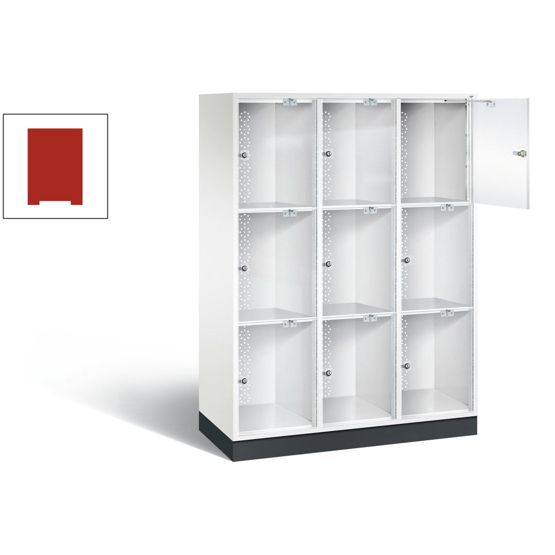 Schließfachschrank, Fächerschrank mit Türen aus Acrylglas, 2 Abteile, 6 Fächer, Zylinderschloss, 1.750 x 1.220 x 500 mm (HxBxT), Korpus anthrazitgrau