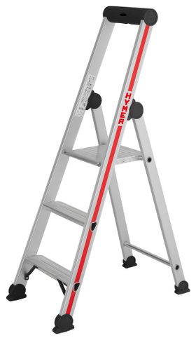 Einseitige Stufenstehleiter, Haushaltsleiter mit 3/4/5/6/7 oder 8 Stufen, mit Eimerhaken und Ablage, rutschhemmende Füße, bis 150 kg, Alu Leiter
