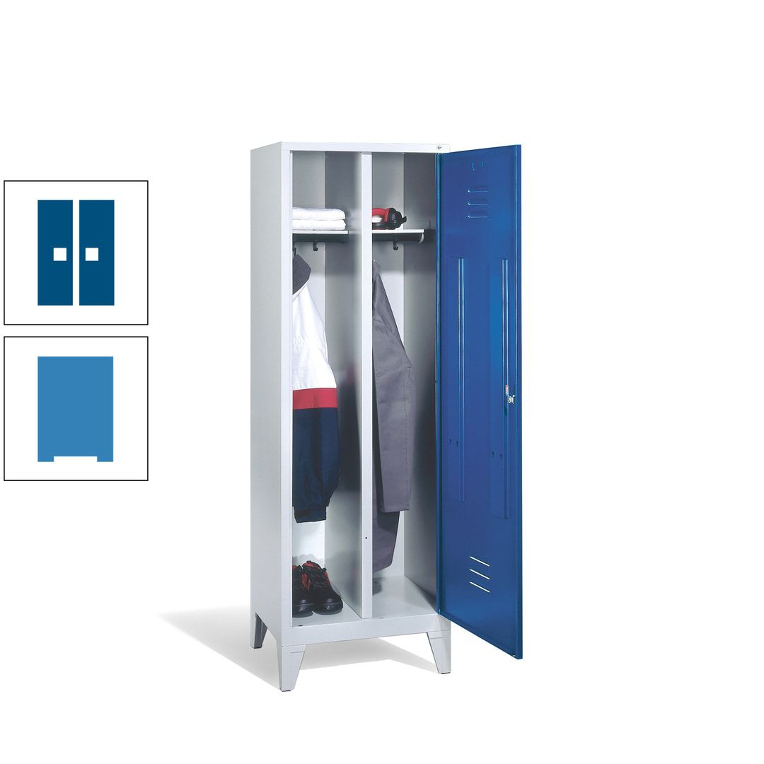 Doppel-Spind mit Großtür, Garderobenschrank mit Füßen, 2 Abteile a 300 mm, Korpus anthrazitgrau, Tür anthrazitgrau, 1.850 x 610 x 500 mm (HxBxT)