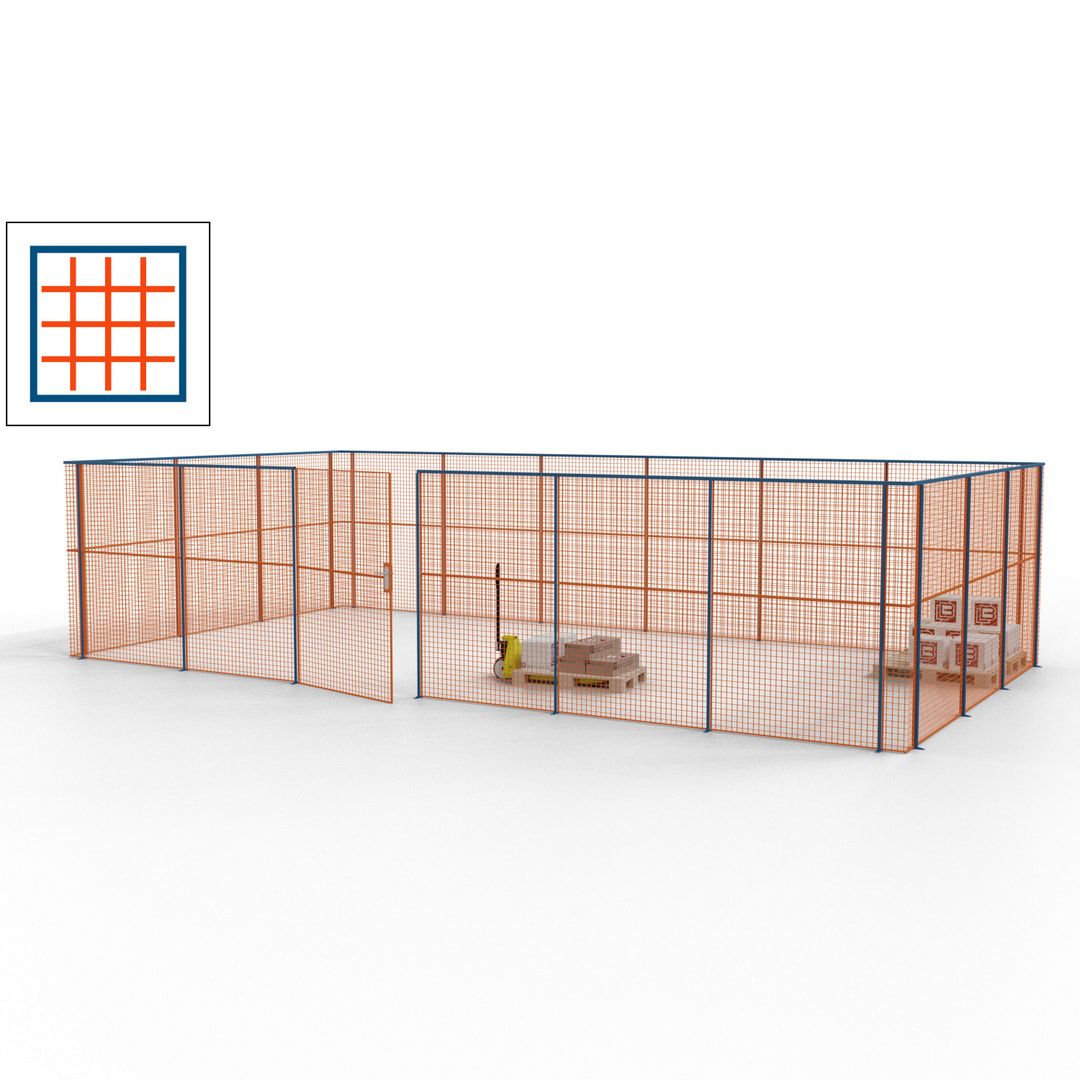Maschinen Schutzgitter - Hallentrennwand - Sicherheitszaun - Tür - 27 m - 2.200 x 9.400 x 4.900 mm (HxBxT) - enzianblau