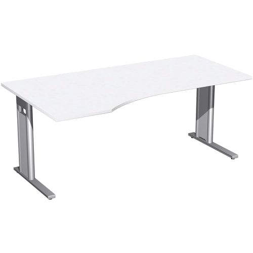 Eckschreibtisch, Ecke links, Füße einseitig verkürzt, C-Fuß Pro, 720 x 1.600 x 1.000 mm (HxBxT), Gestell silber, Dekor Ahorn