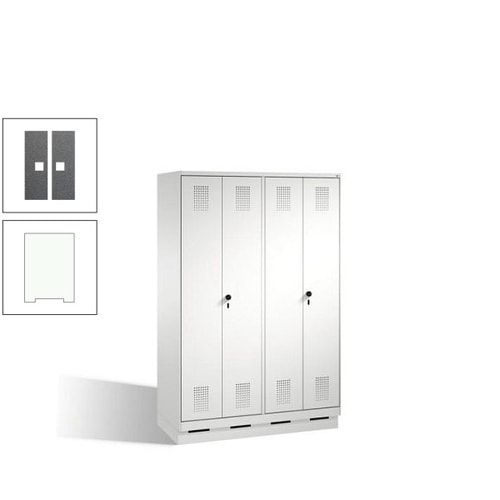 Doppel-Spind, Doppeltüren, Garderobenschrank mit Sockel, 4 Abteile a 300 mm, Korpus anthrazitgrau, Tür anthrazitgrau, 1.800 x 1.200 x 500 mm (HxBxT)