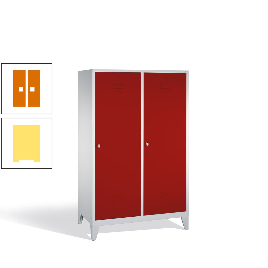 Doppel-Spind mit 2 Großtüren, Garderobenschrank mit Füßen, 4 Abteile a 300 mm, Korpus anthrazitgrau, Tür anthrazitgrau, 1.850 x 1.190 x 500 mm (HxBxT)