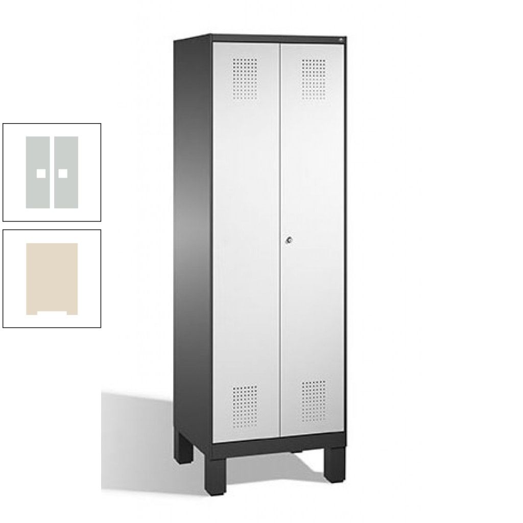 Doppel-Spind, Doppeltüren, Garderobenschrank mit Füßen, 2 Abteile a 300 mm, Korpus anthrazitgrau, Tür anthrazitgrau, 1.850 x 600 x 500 mm (HxBxT)