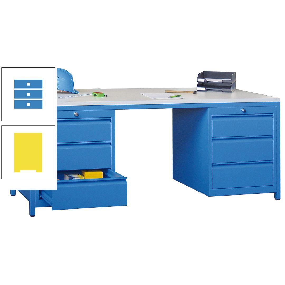 Meisterschreibtisch - 2 Schubladenblöcke - 6 Schubladen - 720 x 1.700 x 800 mm (HxBxT) - anthrazitgrau