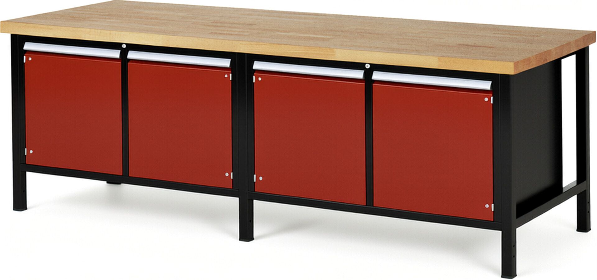 Werkbank mit 4 Schränken - höhenverstellbar 840-1.040 mm - 2.500 x 900 mm (BxT) - Traglast 1.250 kg - Buche - Anthrazitgrau