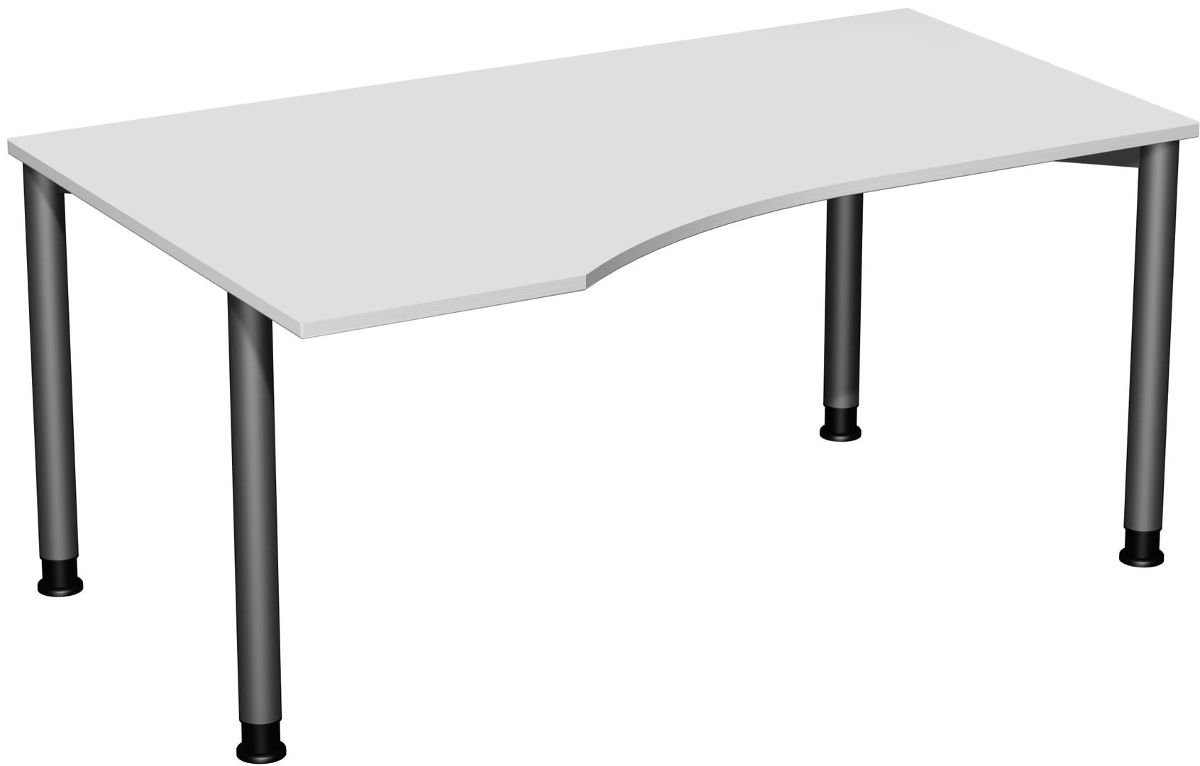 Eckschreibtisch mit einseitig verkürzten Füßen, 4-Fuß Flex, Ecke links, Höhe 680-800 mm, 1.600 x 1.000 mm (BxT), Gestell anthrazit, Ahorn