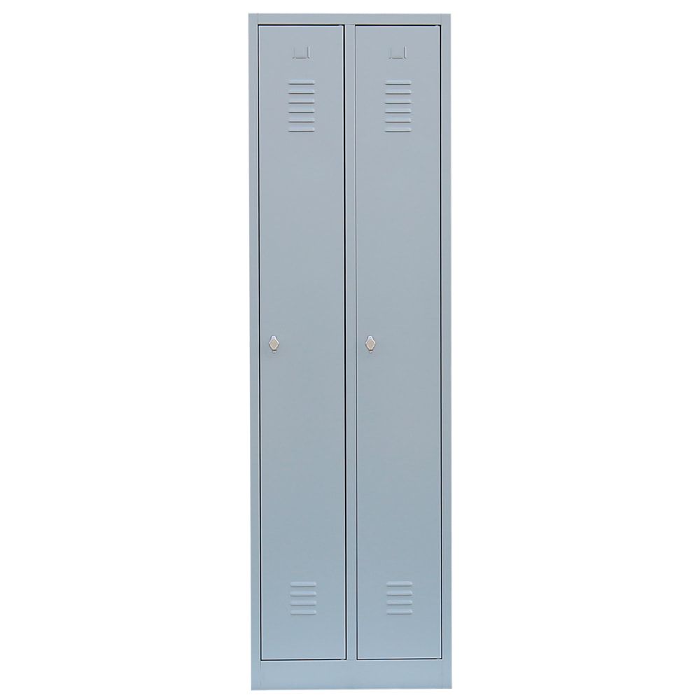 Garderobenschrank, Garderobenspind, 2 Abteile, 1.800 x 500 x 500 mm (HxBxT), Korpusfarbe: lichtgrau, Frontfarbe: enzianblau