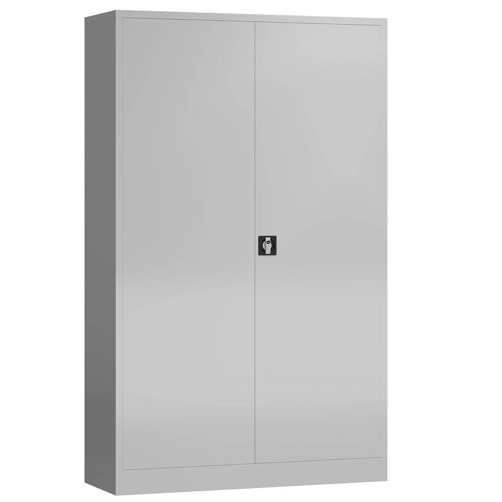 Aktenschrank, Büroschrank, abschließbar, Flügeltüren, 4 Fachböden, 1.945 x 1.200 x 420 mm (HxBxT), Stahl, Korpus und Türen lichtgrau
