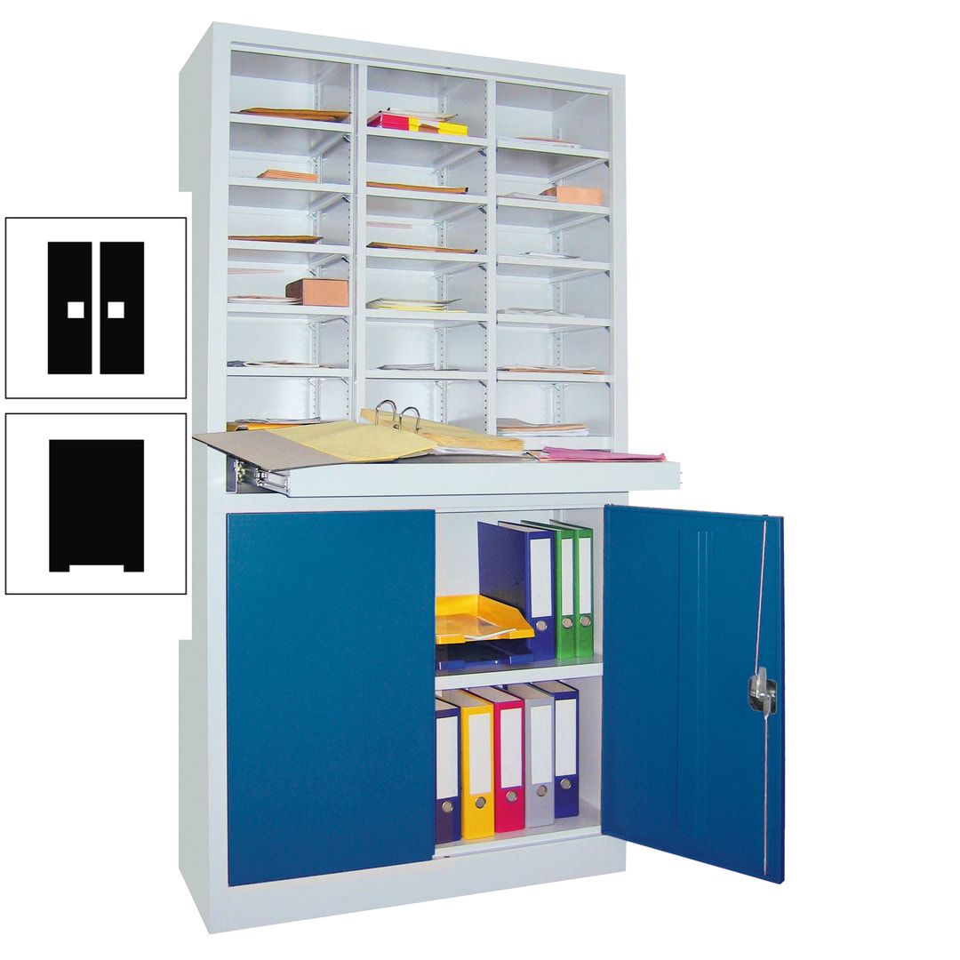 Aktenschrank - Büroschrank mit Sortierstation - 18 Fächer Ordnungsregal - Ausziehboden - 1.950 x 1.000 x 400 mm (HxBxT) - anthrazitgrau