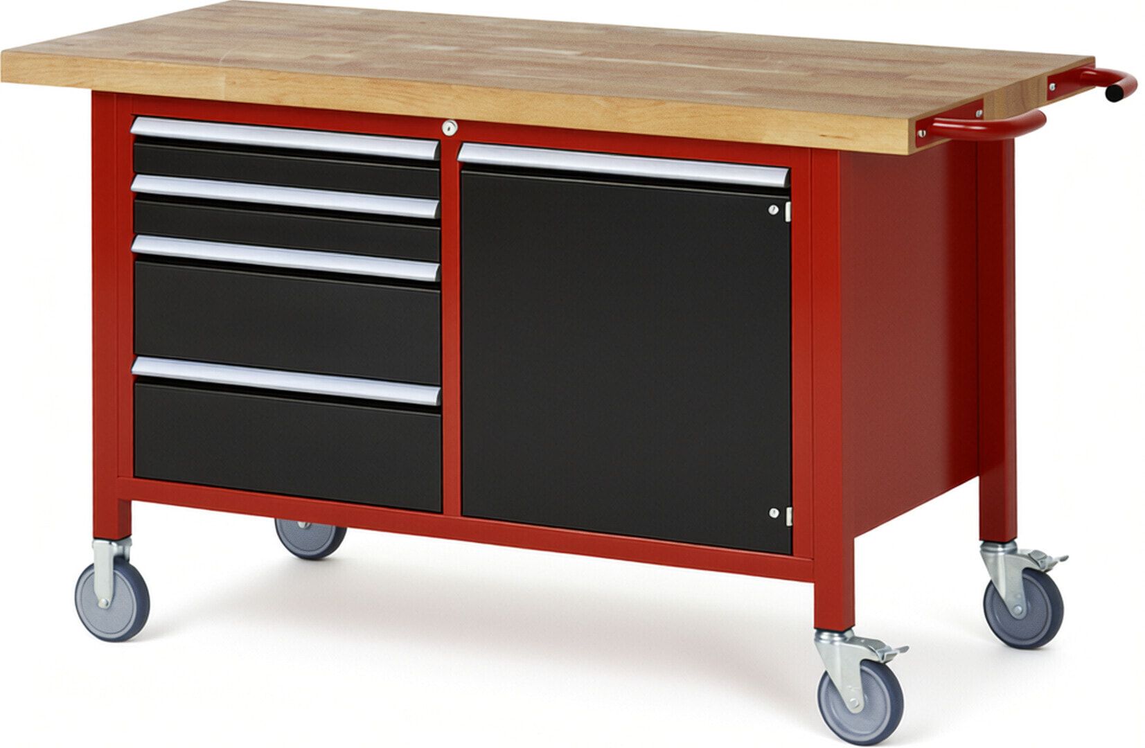 Mobile Werkbank, Schrank - 4 Schubladen - Teilauszug - 90:2/180:2 - Höhe 920-1.120 mm - 1.500 x 700 mm - 450 kg - Anthrazitgrau