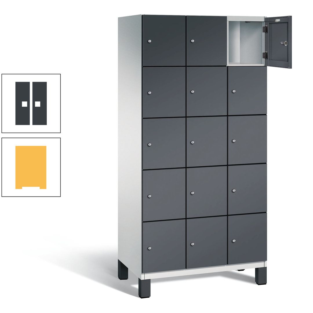 Fächerschrank, Stahlschrank, 15 Fächer, Türöffnungsbegrenzer, Füße, 1.980 x 900 x 525 mm (HxBxT), Korpus anthrazitgrau, Front anthrazitgrau