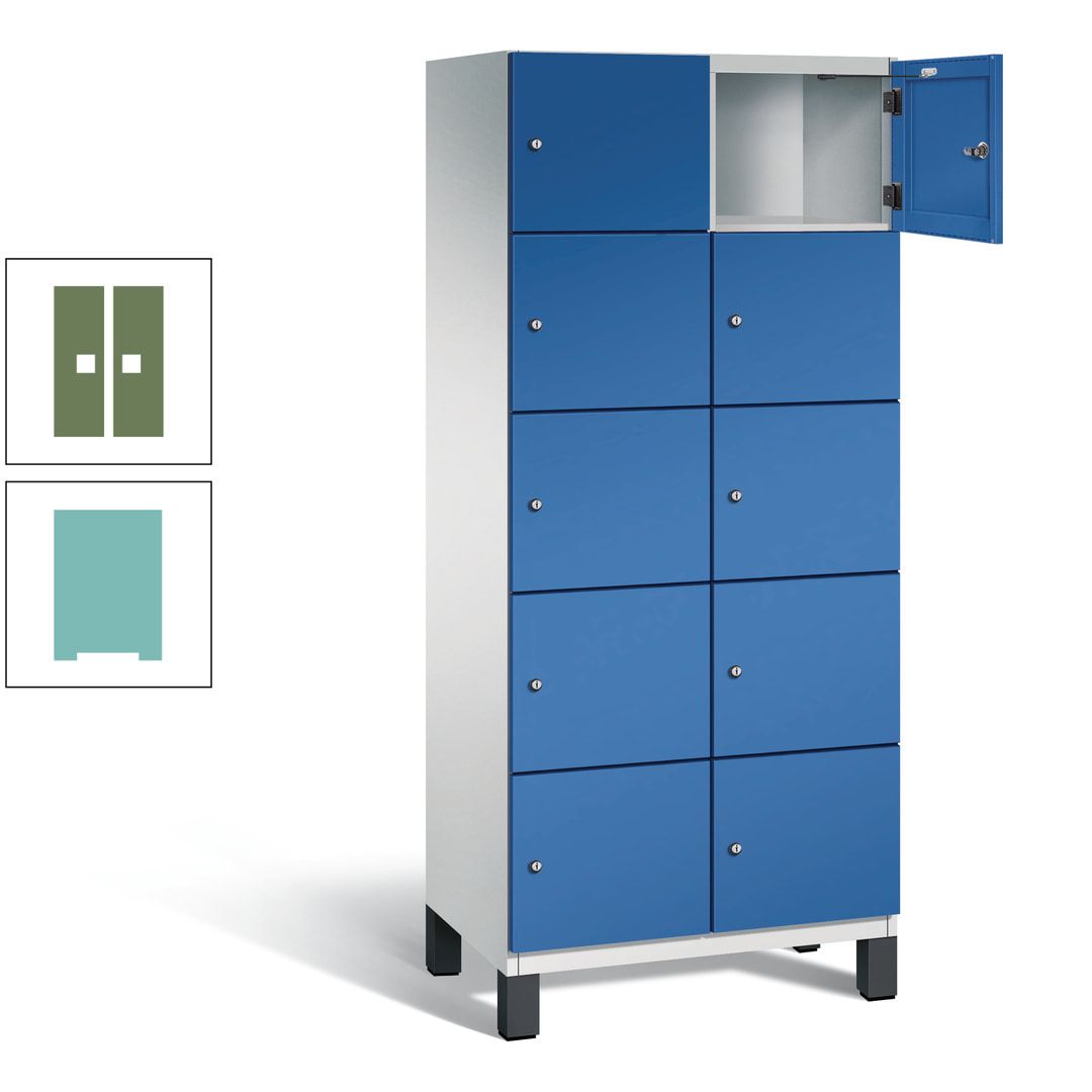 Fächerschrank, Stahlschrank, 10 Fächer, Türöffnungsbegrenzer, Füße, 1.980 x 800 x 525 mm (HxBxT), Korpus anthrazitgrau, Front anthrazitgrau