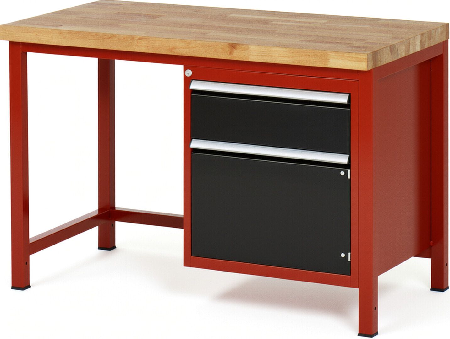 Werkbank, 1 Schrank - 1 Schublade - Teilauszug - 180:1 - Höhe 840-1.040 mm - 1.250 x 700 mm - 1.250 kg - Buche - Anthrazitgrau