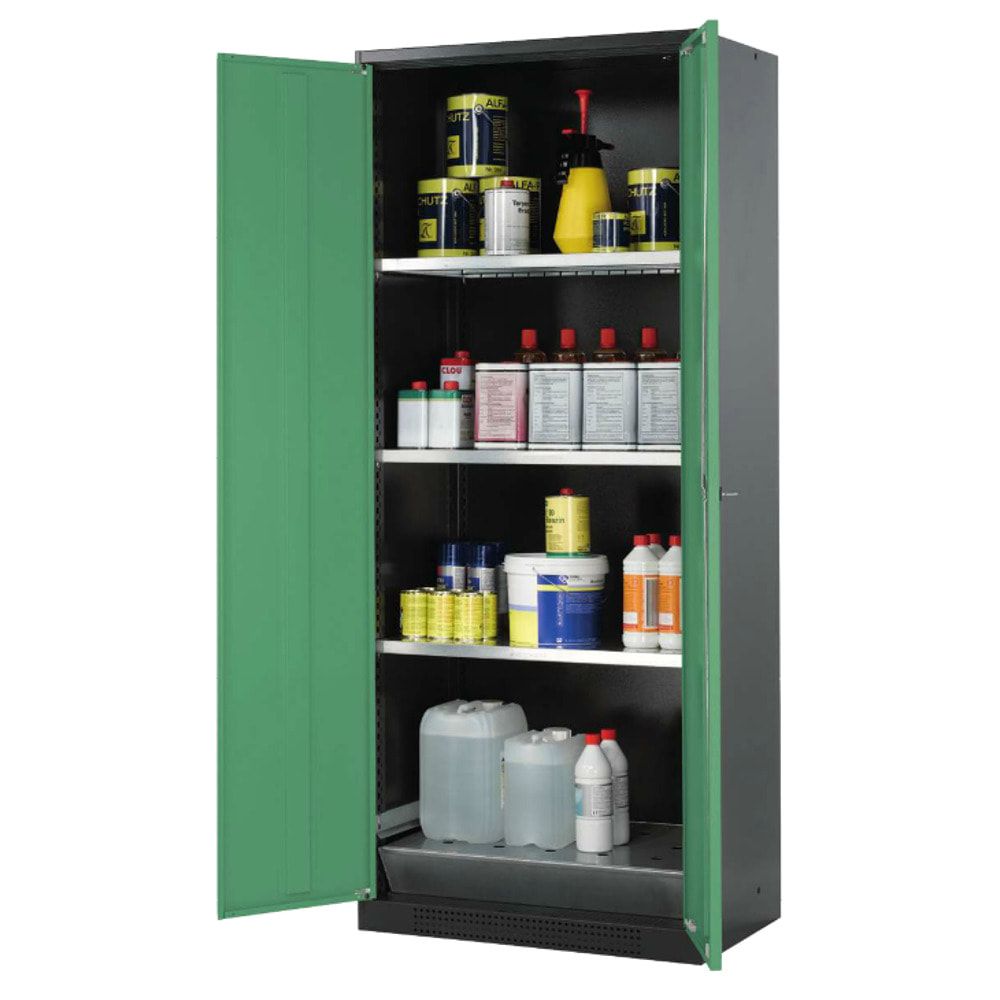 Chemikalienschrank - Flügeltüren, enzianblau - 3 Fachböden - Gitterrost - 1.950 x 810 x 520 mm (HxBxT) - Stahl, pulverbeschichtet