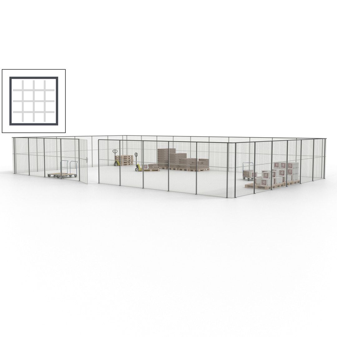 Maschinen Schutzgitter - Hallentrennwand - Sicherheitszaun - Tür - 48 m - 2.200 x 15.400 x 9.400 mm (HxBxT) - enzianblau