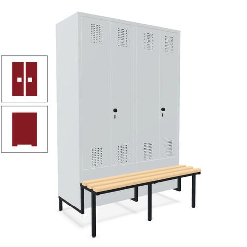 Doppel-Spind, Garderobenschrank, Buche Sitzbank integriert, 4 Abteile 300 mm, Korpus anthrazitgrau, Tür anthrazitgrau, 1.850 x 1.200 x 815 mm (HxBxT)