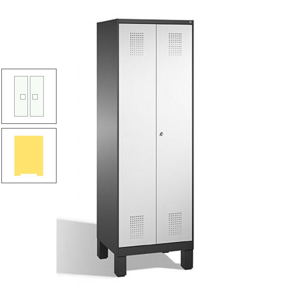 Doppel-Spind, Doppeltüren, Garderobenschrank mit Füßen, 2 Abteile a 300 mm, Korpus anthrazitgrau, Tür anthrazitgrau, 1.850 x 600 x 500 mm (HxBxT)