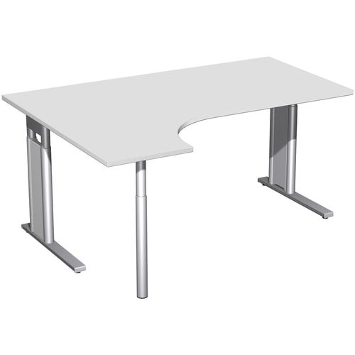 Eckschreibtisch, Ecke links, Füße einseitig verkürzt, C-Fuß Pro, höhenverstellbar, 680-820 x 1.600 x 1.200 mm (HxBxT), Dekor Ahorn