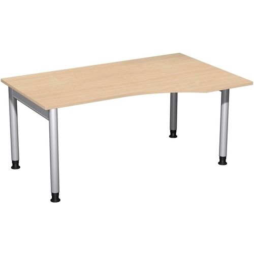 Eckschreibtisch, Ecke rechts, Füße einseitig verkürzt, 4-Fuß Pro, höhenverstellbar, 680-800 x 1.600 x 1.000 mm (HxBxT), Dekor Ahorn
