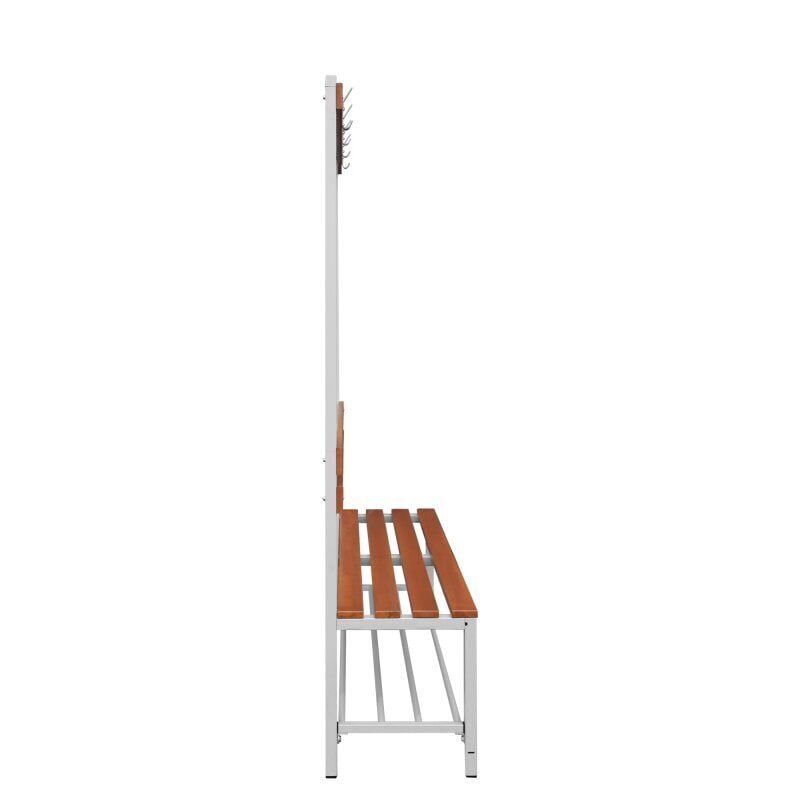 Umkleidebank, Umkleide-Sitzbank, Schuhrost, Haken, Breite 1.200 mm, Sitzhöhe 400 mm, Stahl mit Holzleisten, Gestell: lichtgrau, Sitzleisten: Buche
