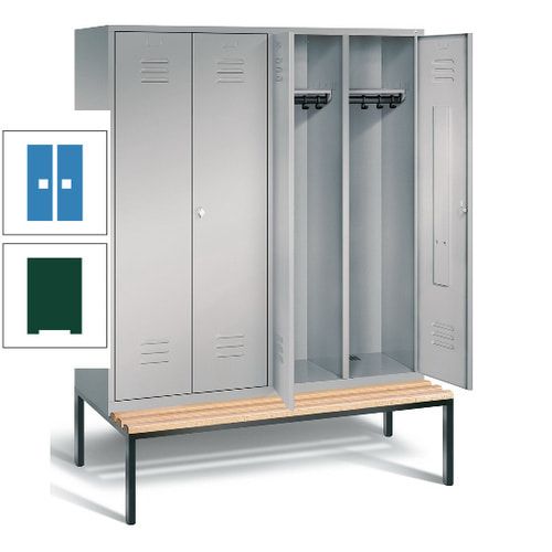 Doppel-Spindschrank, Buche Sitzbank untergebaut, 4 Abteile a 400 mm, Korpus lichtgrau, Tür anthrazitgrau, 2.090 x 1.590 x 815 mm (HxBxT)