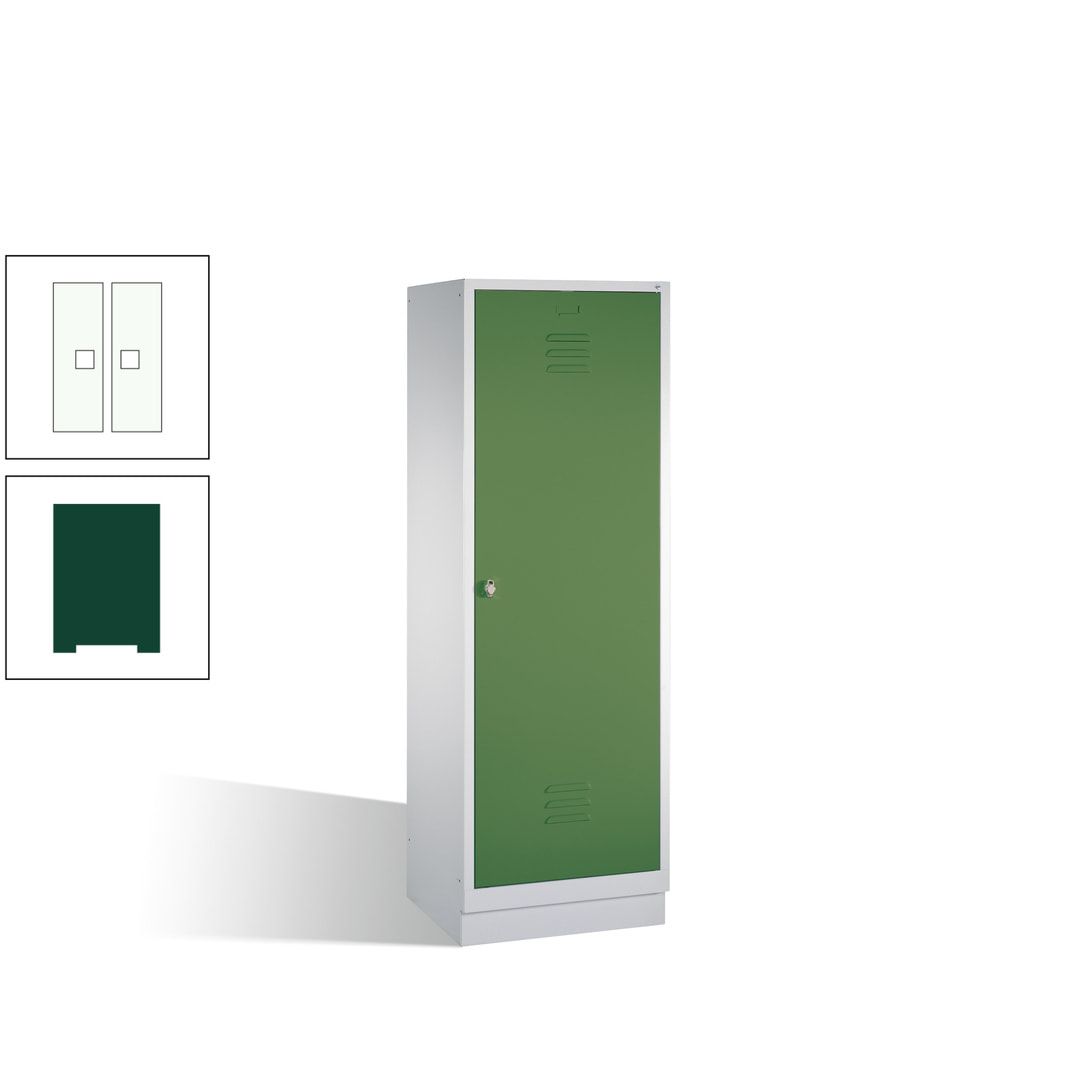 Doppel-Spind mit Großtür, Garderobenschrank mit Sockel, 2 Abteile a 300 mm, Korpus anthrazitgrau, Tür anthrazitgrau, 1.800 x 610 x 500 mm (HxBxT)