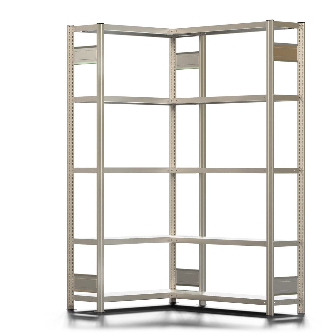 Eckregal mit 5 Stahlfachböden - 150 kg - 2.000 x 1.331 x 1.061 mm (HxBxT) - verzinkt - Fachbodenregal - BERT