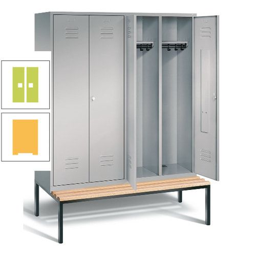 Doppel-Spindschrank, Buche Sitzbank untergebaut, 4 Abteile a 400 mm, Korpus lichtgrau, Tür anthrazitgrau, 2.090 x 1.590 x 815 mm (HxBxT)