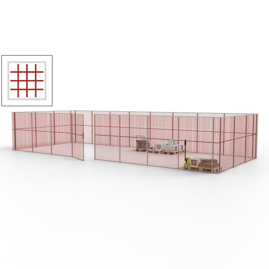 Maschinen Schutzgitter - Hallentrennwand - Sicherheitszaun - Tür - 33 m - 2.200 x 12.400 x 4.900 mm (HxBxT) - enzianblau
