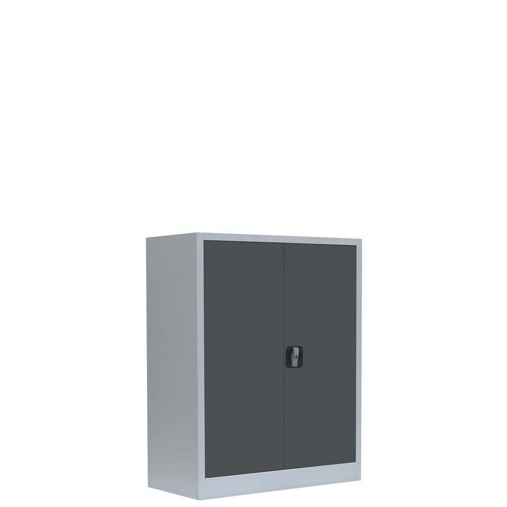 Aktenschrank, Büroschrank, abschließbar, Flügeltüren, 2 Fachböden, 1.000 x 800 x 383 mm (HxBxT), Stahl, Korpus und Türen in lichtgrau