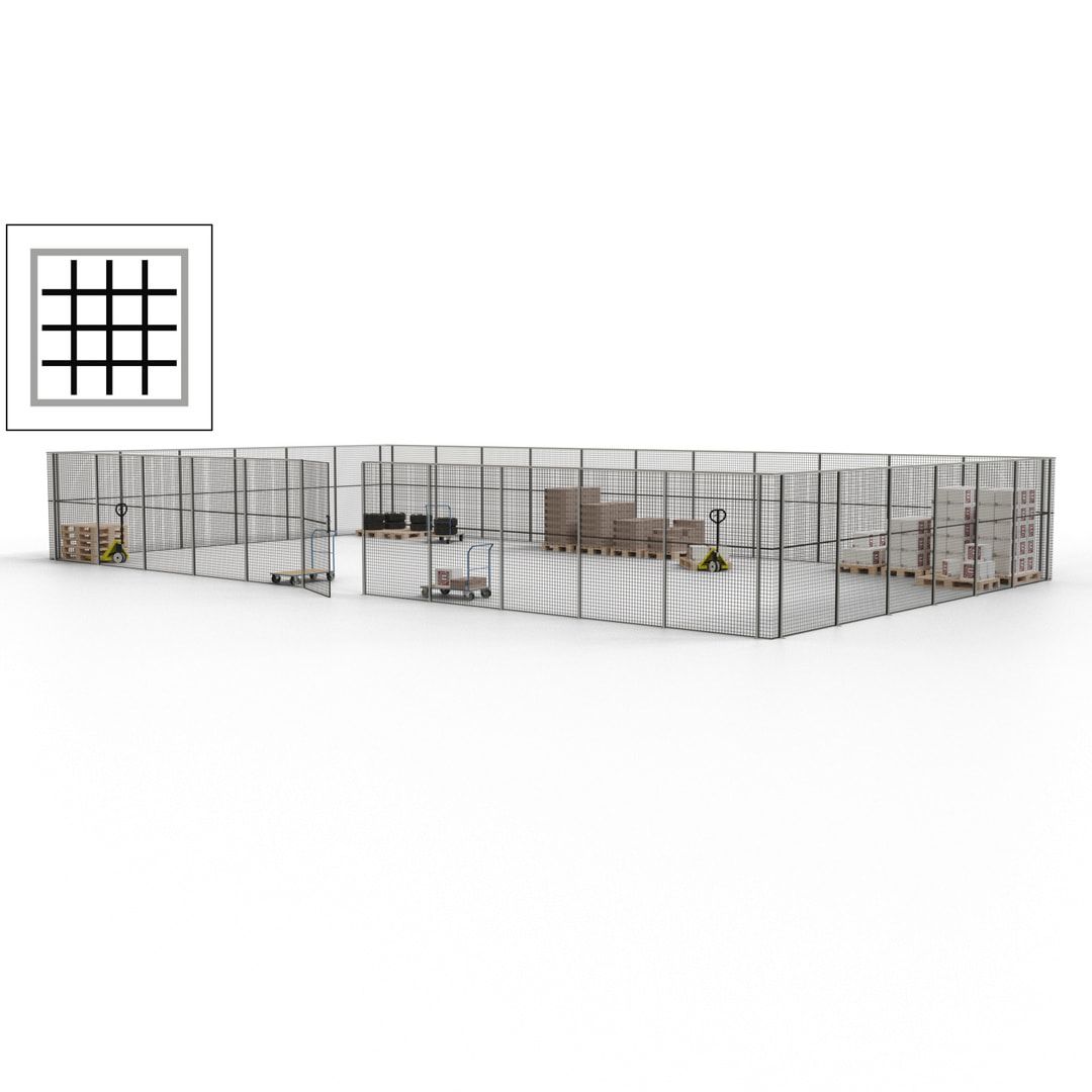 Maschinen Schutzgitter - Hallentrennwand - Sicherheitszaun - Tür - 51 m - 2.200 x 16.900 x 9.400 mm (HxBxT) - enzianblau