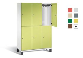 Fächerschrank, Stahlschrank, doppelstöckig, 6 Fächer, Füße, Korpus lichtgrau, Tür wählbar, 1.980 x 1.200 x 525 mm (HxBxT)