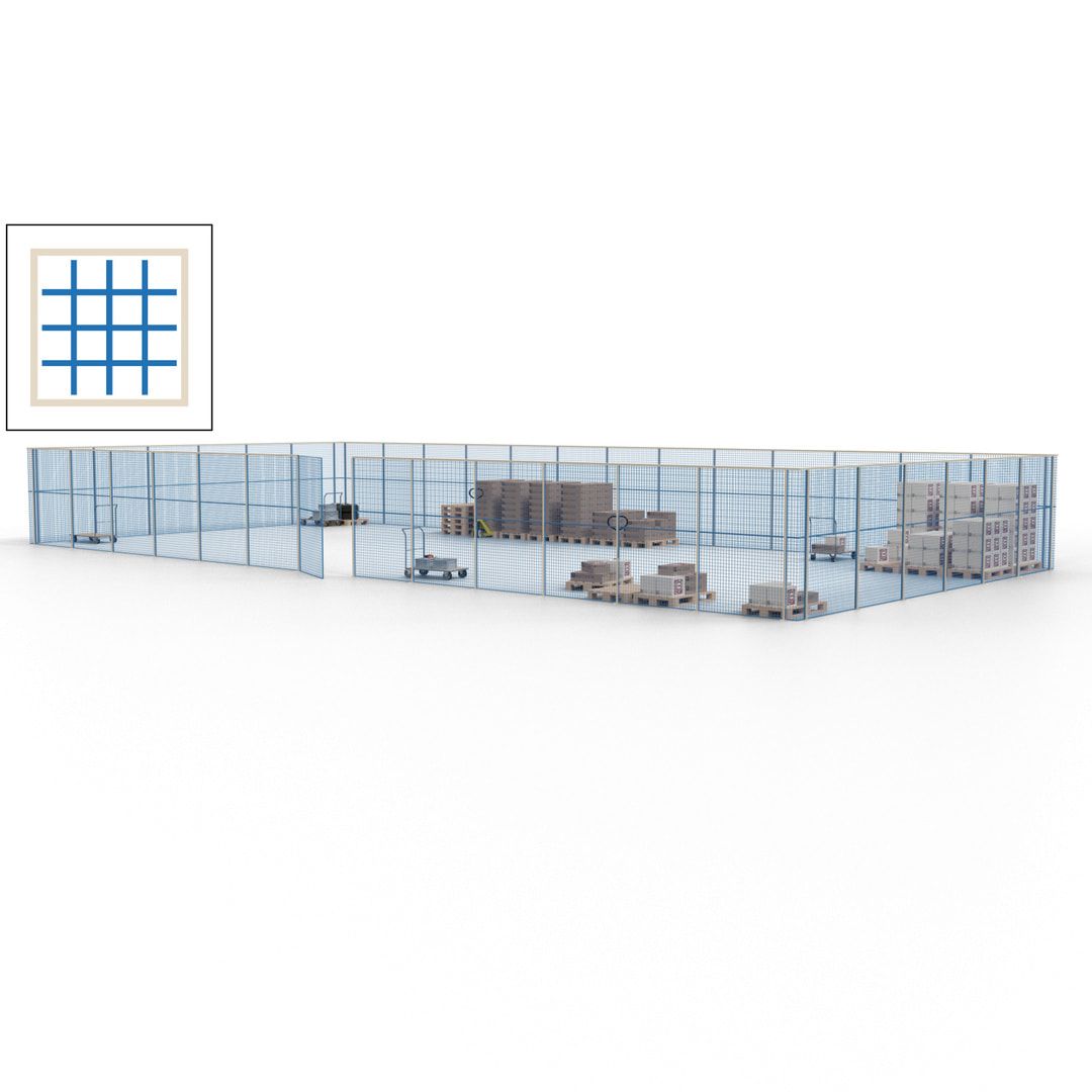 Maschinen Schutzgitter - Hallentrennwand - Sicherheitszaun - Tür - 57 m - 2.200 x 19.900 x 9.400 mm (HxBxT) - enzianblau