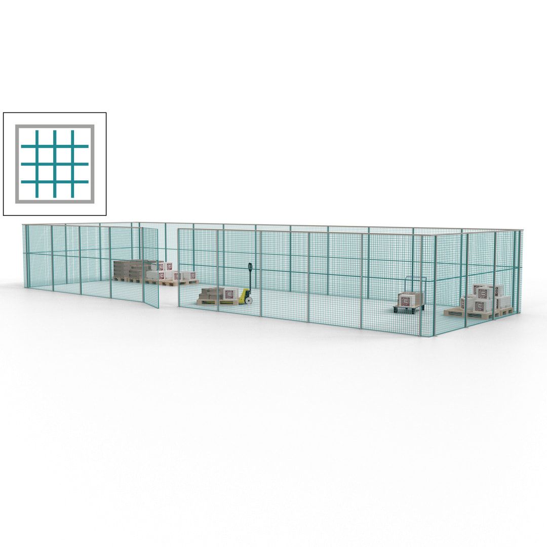 Maschinen Schutzgitter - Hallentrennwand - Sicherheitszaun - Tür - 39 m - 2.200 x 15.400 x 4.900 mm (HxBxT) - enzianblau