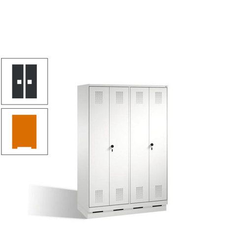 Doppel-Spind, Doppeltüren, Garderobenschrank mit Sockel, 4 Abteile a 300 mm, Korpus anthrazitgrau, Tür anthrazitgrau, 1.800 x 1.200 x 500 mm (HxBxT)