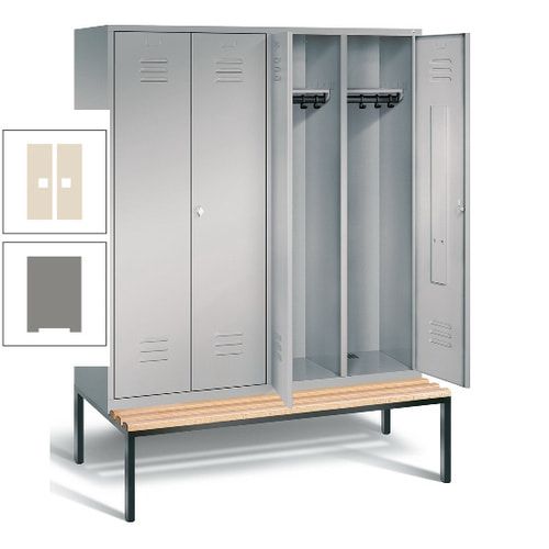 Doppel-Spindschrank, Buche Sitzbank untergebaut, 4 Abteile a 400 mm, Korpus lichtgrau, Tür anthrazitgrau, 2.090 x 1.590 x 815 mm (HxBxT)