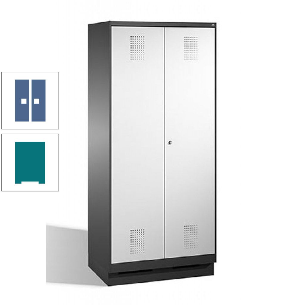 Doppel-Spind, Doppeltüren, Garderobenschrank mit Sockel, 2 Abteile a 400 mm, Korpus anthrazitgrau, Tür anthrazitgrau, 1.800 x 800 x 500 mm (HxBxT)