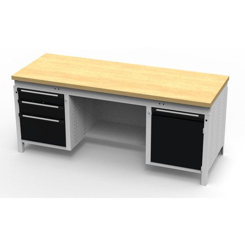OTTOKIND Werkbank - bündige Arbeitsplatte - 850 x 1.695 x 750 mm (HxBxT) - 3 Schubladen - 1 Schrank - lichtgrau