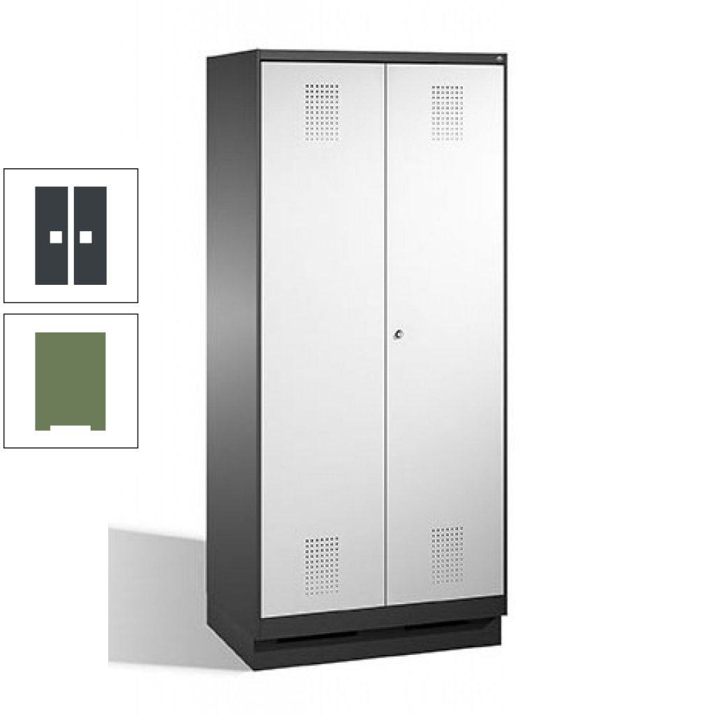 Doppel-Spind, Doppeltüren, Garderobenschrank mit Sockel, 2 Abteile a 400 mm, Korpus anthrazitgrau, Tür anthrazitgrau, 1.800 x 800 x 500 mm (HxBxT)