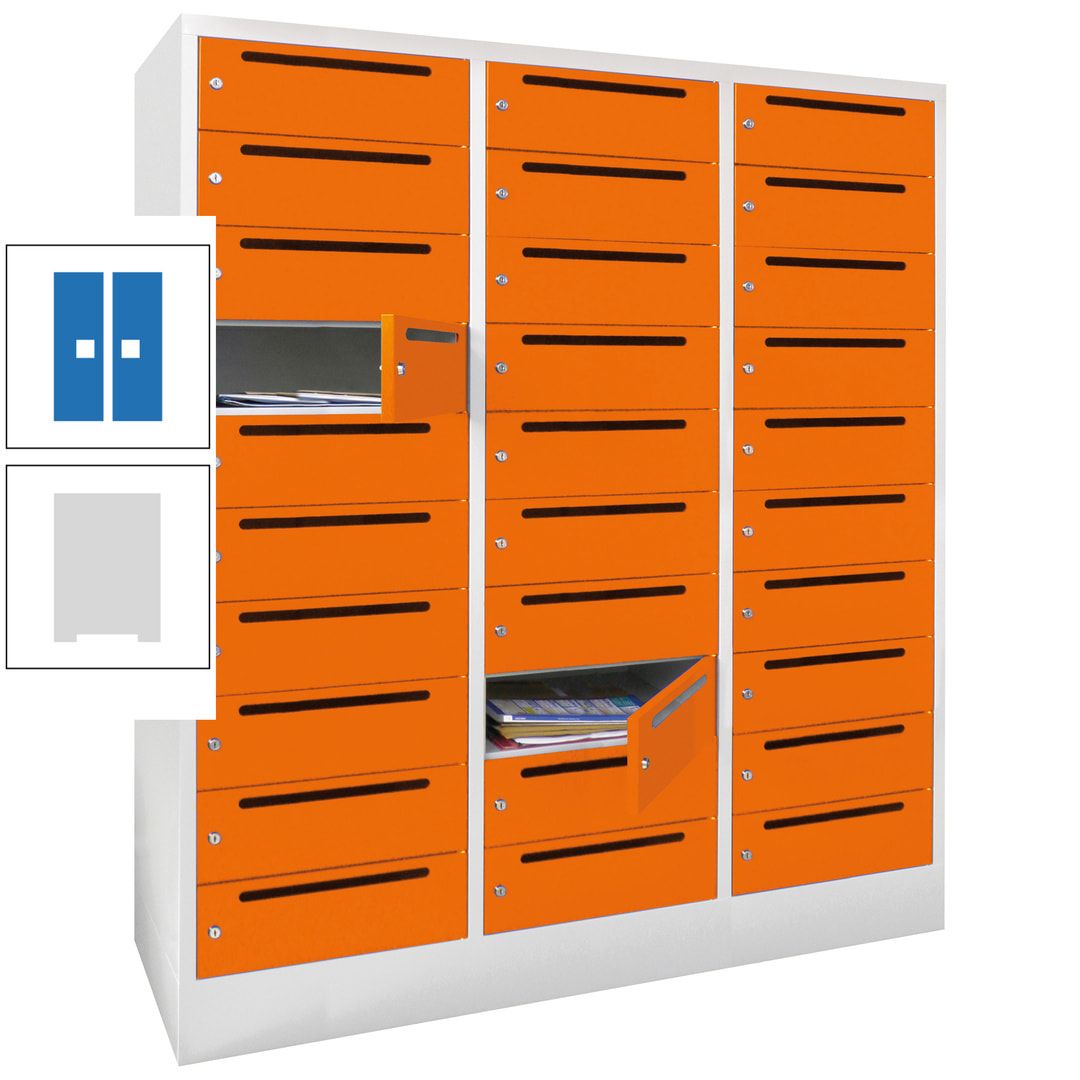 Postverteilerschrank, Schließfachschrank, 3 Abteile a 40 cm, 30 Fächer, 1.850 x 1.200 x 500 mm (HxBxT), Korpus anthrazitgrau, Front anthrazitgrau