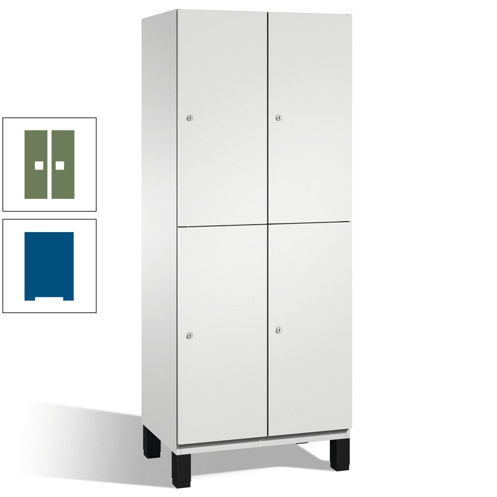 Fächerschrank, Stahlschrank, doppelstöckig, 4 Fächer, Füße, Korpus anthrazitgrau, Tür anthrazitgrau, 1.980 x 600 x 525 mm (HxBxT)