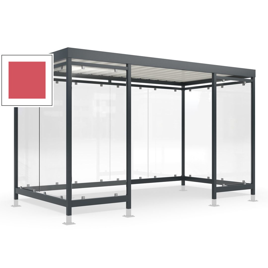 Raucherunterstand für 12-13 Personen, Bushaltestelle, mit Überpflasterung, 2.440 x 4.195 x 2.165 mm (HxBxT), 10 Wände, Achatgrau