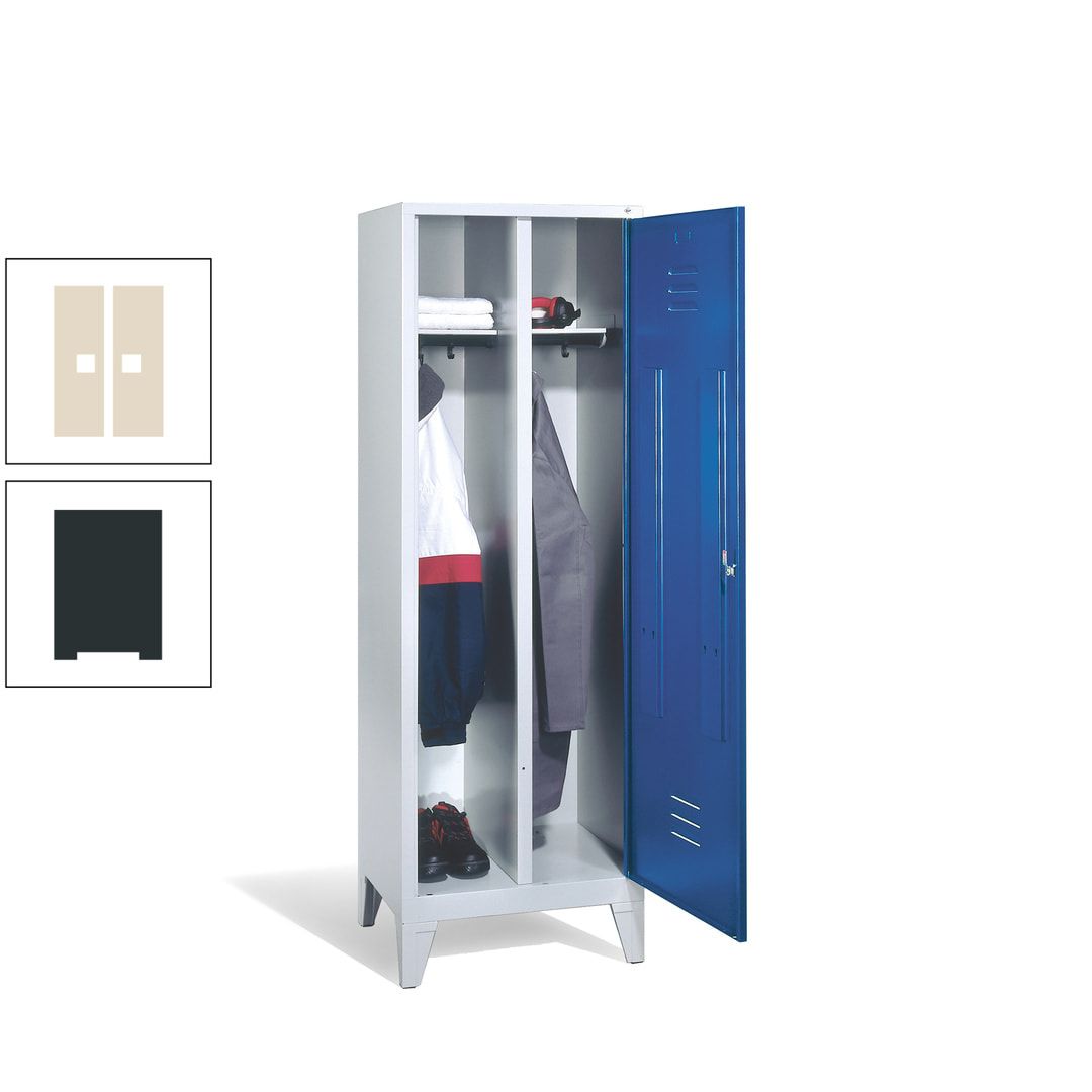 Doppel-Spind mit Großtür, Garderobenschrank mit Füßen, 2 Abteile a 300 mm, Korpus anthrazitgrau, Tür anthrazitgrau, 1.850 x 610 x 500 mm (HxBxT)