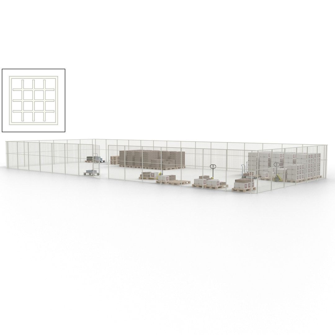 Maschinen Schutzgitter - Hallentrennwand - Sicherheitszaun - Tür - 63 m - 2.200 x 22.900 x 9.400 mm (HxBxT) - enzianblau