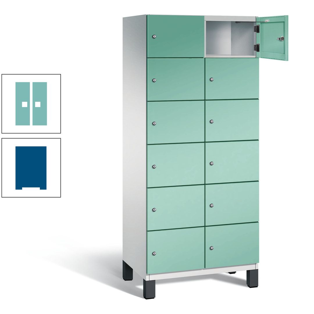 Fächerschrank, Stahlschrank, 12 Fächer, Türöffnungsbegrenzer, Füße, 1.980 x 800 x 525 mm (HxBxT), Korpus anthrazitgrau, Front anthrazitgrau
