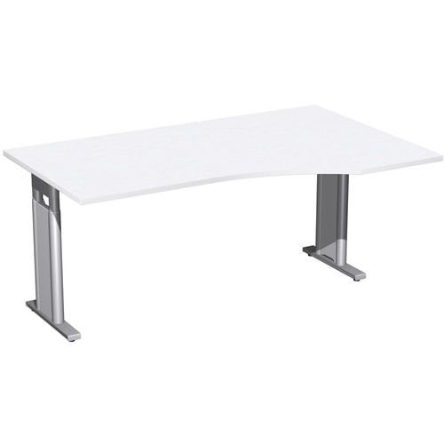 Eckschreibtisch, Ecke rechts, Füße einseitig verkürzt, C-Fuß Pro, höhenverstellbar, 680-820 x 1.600 x 1.000 mm (HxBxT), Gestell silber, Dekor Ahorn