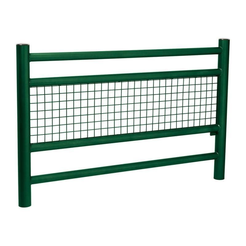 Geländer 2 Stahlrohre und Gitter - 1.000 x 1.572 mm - Pfosten mit Edelstahlkopf - Farbe enzianblau - Außengeländer Systemgeländer
