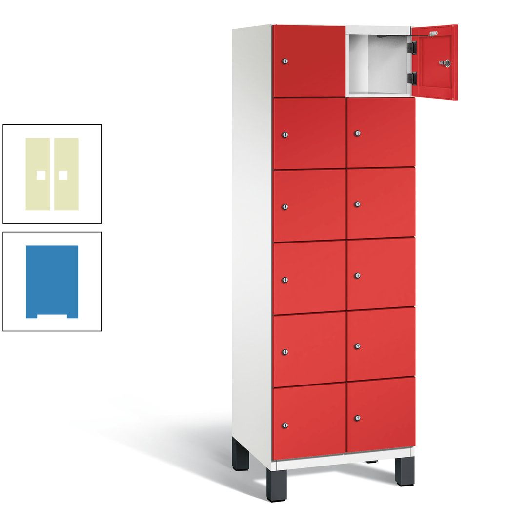 Fächerschrank, Stahlschrank, 12 Fächer, Türöffnungsbegrenzer, Füße, 1.980 x 600 x 525 mm (HxBxT), Korpus anthrazitgrau, Front anthrazitgrau