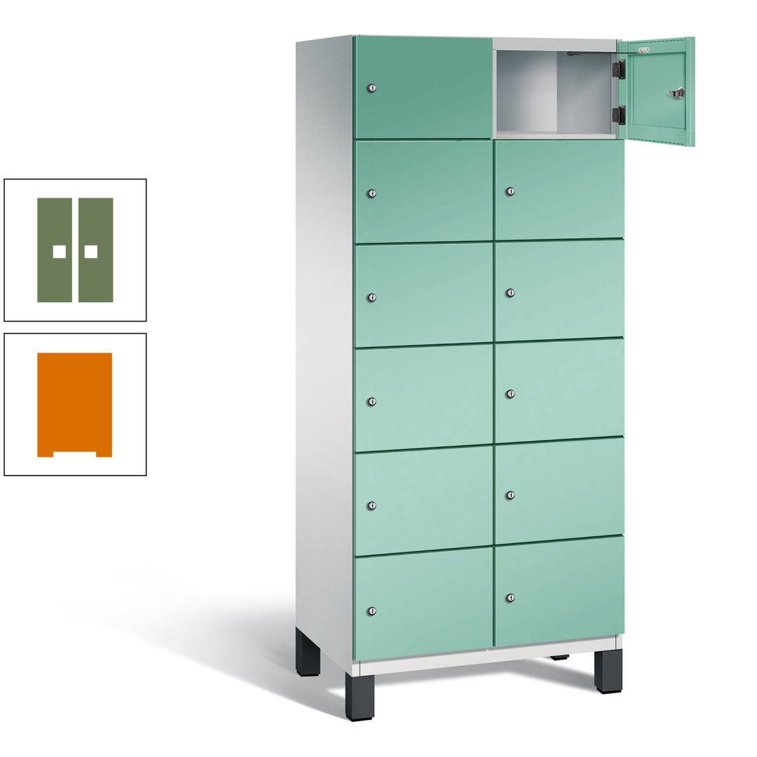 Fächerschrank, Stahlschrank, 12 Fächer, Türöffnungsbegrenzer, Füße, 1.980 x 800 x 525 mm (HxBxT), Korpus anthrazitgrau, Front anthrazitgrau